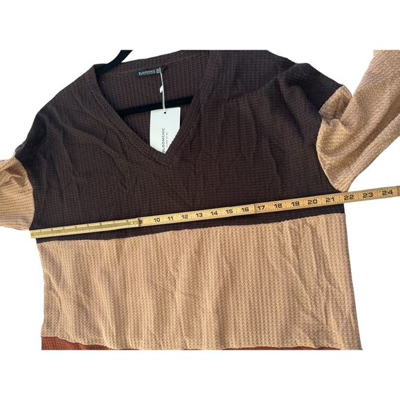 NWT Bloomchic 12 Waffle Vneck Colorblock Brown Rust Beige Long Sleeve Top #3620 - Picture 10 of 11